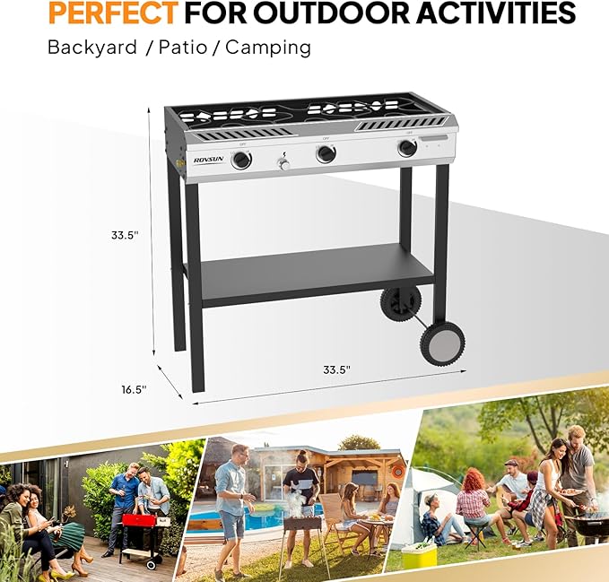 ROVSUN 3 Burner Outdoor Propane Burner with Ignition & Regulator, 225,000 BTU Powerful & Portable