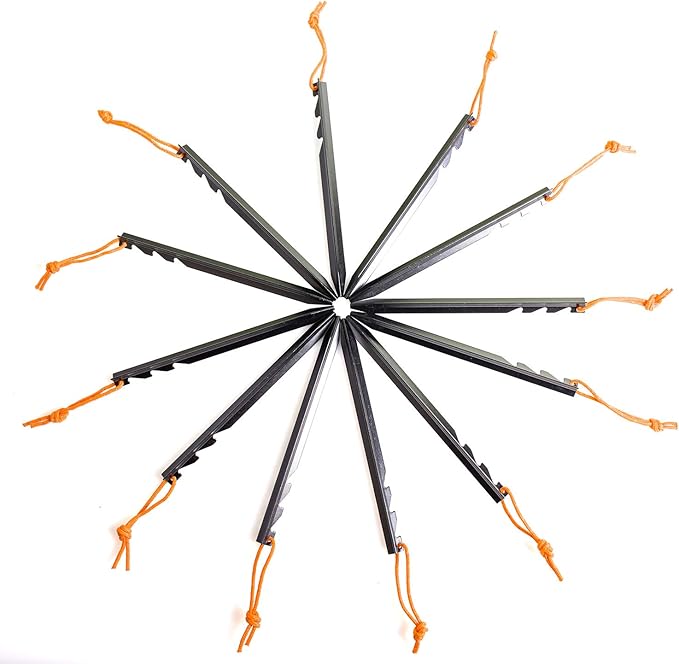 Aluminum Alloy Tent Stakes Pegs, 12-Pack Aluminum Ground Pegs with Reflective Pull Ropes