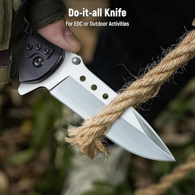 Pocket Knife for Men - 3.46" Sharp Blade Wood Handle Pocket Folding Knives with Clip, Glass Breaker
