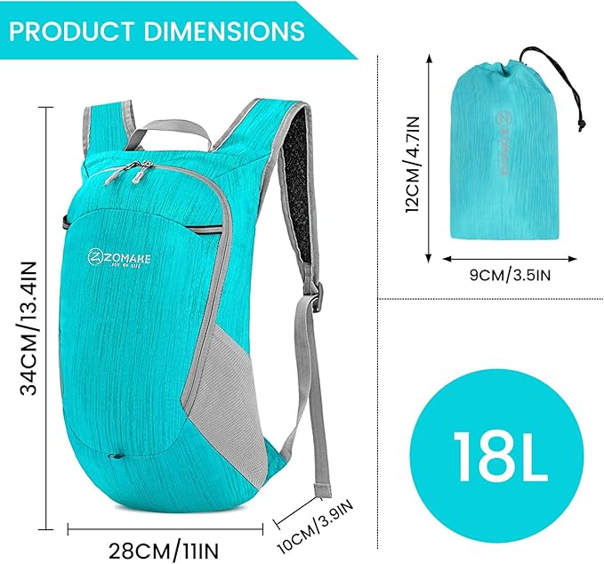 ZOMAKE Ultra Lightweight Packable Backpack 18L, Small Foldable Hiking Backpacks Water Resistant