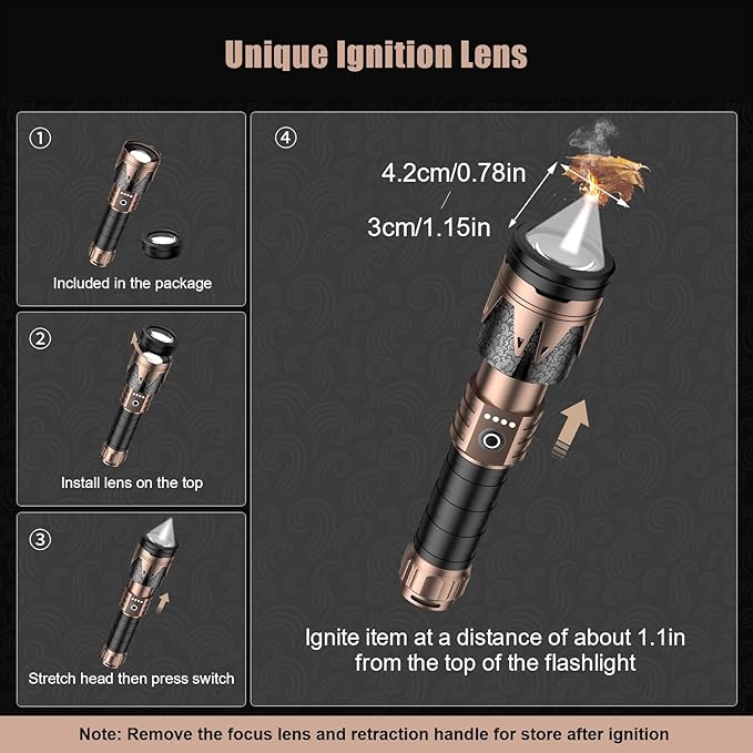 SKYFIRE LED Flashlights High Lumens with Ignition Lens,9000 Super Bright Tactical