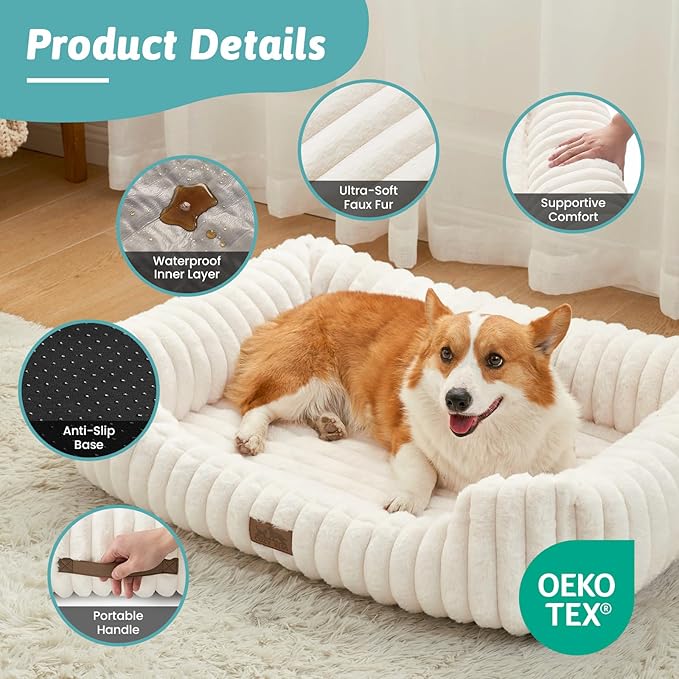 Orthopedic Dog Bed for Medium Dogs & Large Dogs - Washable Rectangle Pet Bed with Anti-Slip Bottom
