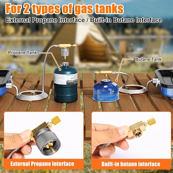 Portable 2 Burner Camping Stove Set with Cookware, Outdoor Cooking Kit Includes Outdoor Folding Gas