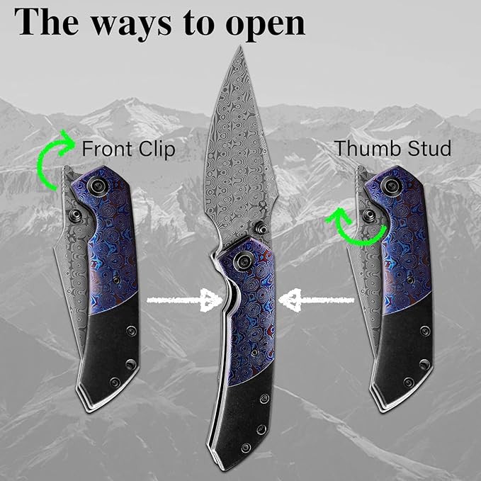 KANSEPT Fenrir Pocket Folding Knives for Men Women EDC Camping Fishing Knives 3.48'' Damascus