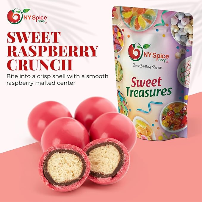 NY Spice Shop Razz ball Raspberry Chocolate Malt Balls - 8 Ounce Malted Milk Ball Candy Gifts