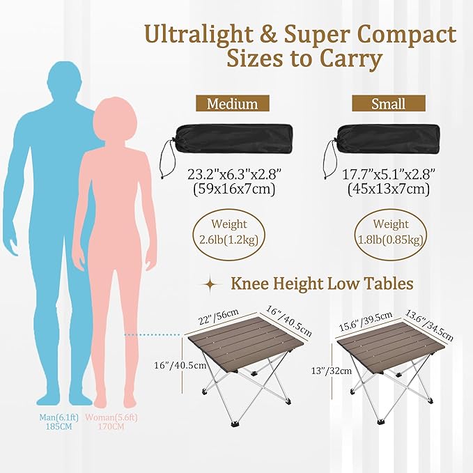 Grope Small Folding Camping Table with Aluminum Table Top, Beach Table for Sand with Carrying