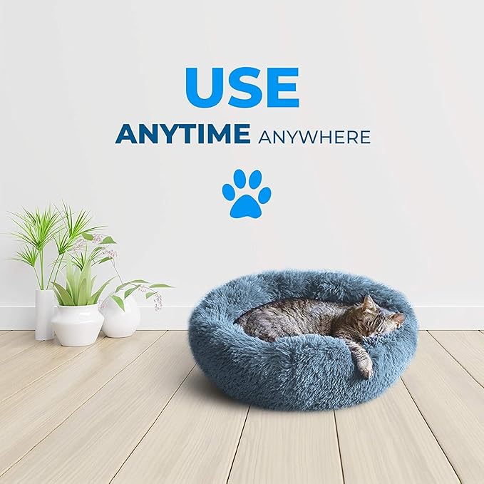Whiskers & Friends Cat Bed, Cat Beds for Indoor Cats Washable, Orthopedic Soft Fluffy Round Calming