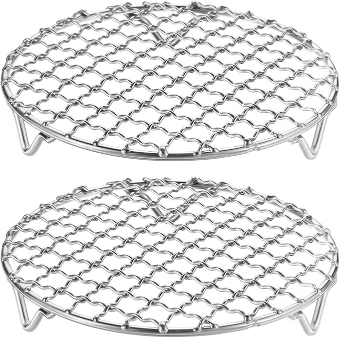 HARFINGTON 2pcs Round Cooking Rack 5.9-inch 201 Stainless Steel Cross Wire Barbecue Grill Net with