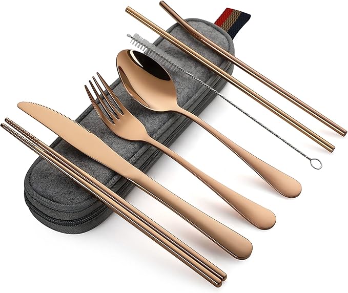 DEVICO Portable Utensils, Travel Camping Cutlery Set, 8-Piece including Knife Fork Spoon Chopsticks