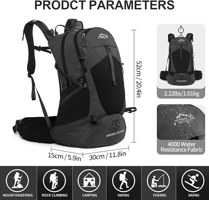 Hiking Backpack, Waterproof Hiking Daypack with 3L Water Bladder and Rain Cover, Lightweight Travel