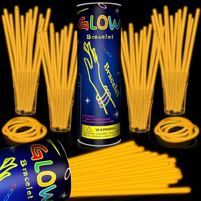200 Pack 8'' Glow Sticks Bulk Party Favors Orange Light Up Sticks with Connectors Neon Glow in the