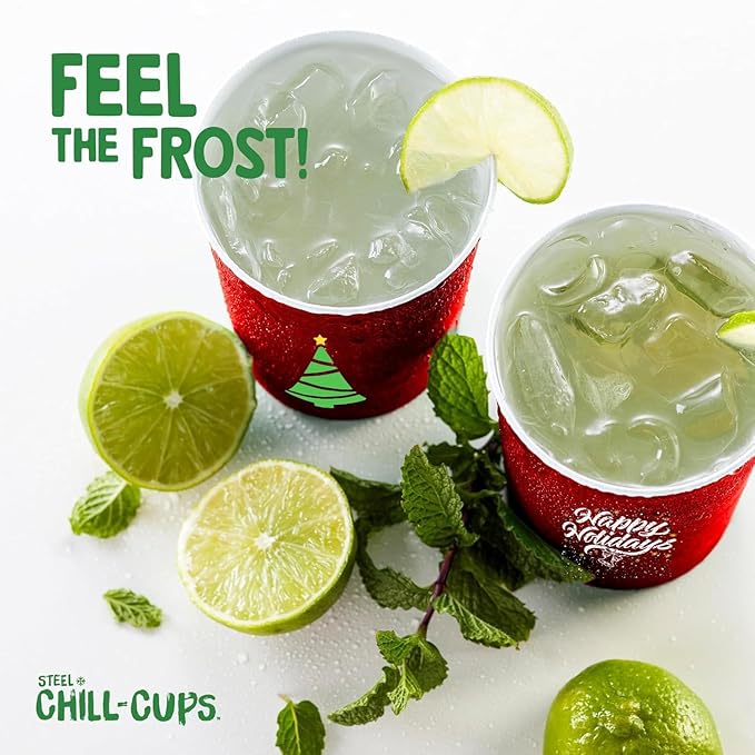 16 oz. Party Cups 'Happy Holidays' Christmas Tree Design for Cold Drinks, Durable, Disposable