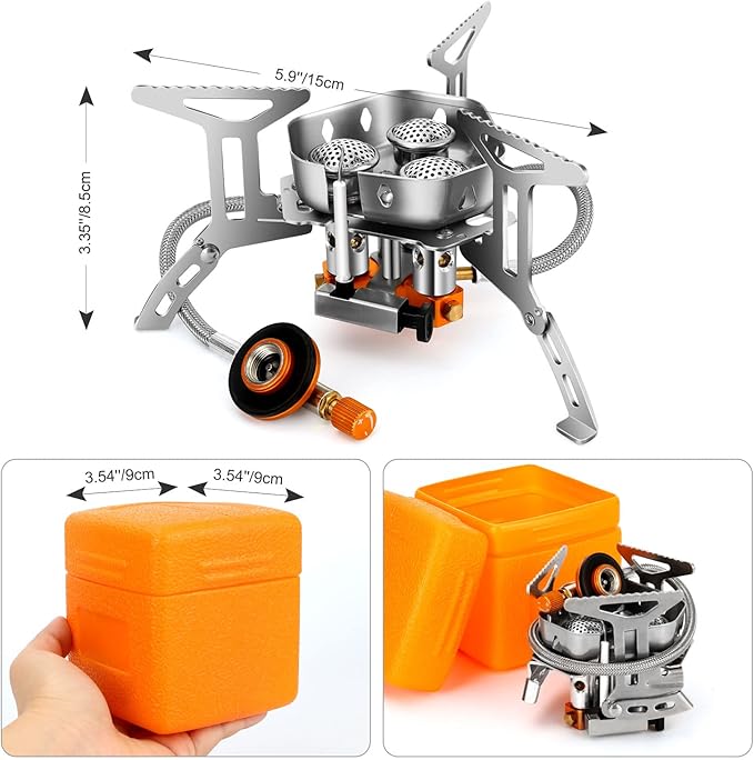 Odoland 3500W/6800W Windproof Camp Stove Camping Gas Stove with Fuel Canister Adapter, Piezo