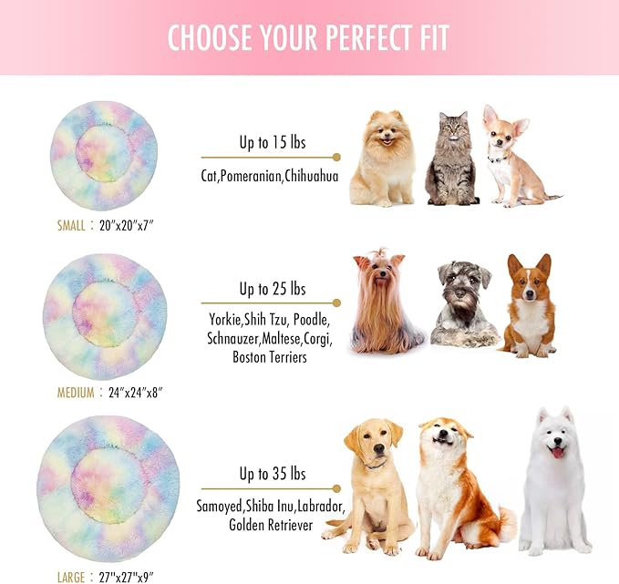Anti Anxiety Round Fluffy Plush Faux Fur Warm Washable Dog Bed & Cat Bed, Original Bed for Small