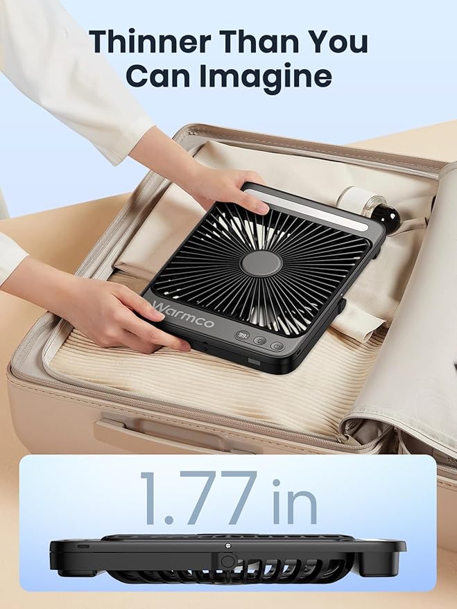 Warmco 20000mAh 8-inch Portable Camping Desk Fan, [15-48H Working Hours] Ultra-thin LED Light