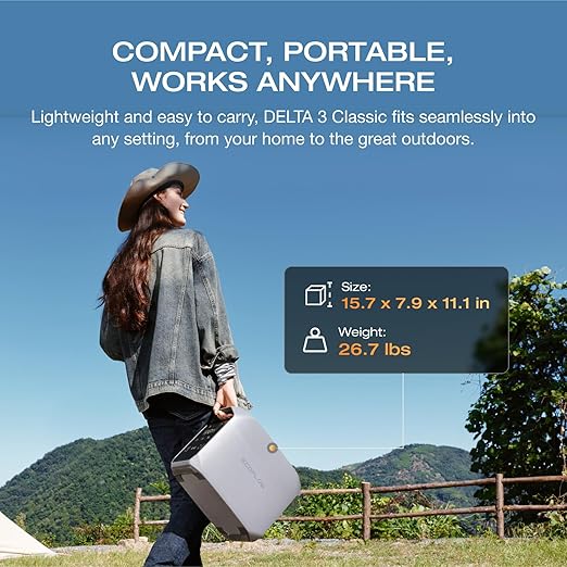 EF ECOFLOW Portable Power Station DELTA 3 Classic, 1024Wh LiFePO4 Battery, 1800W AC/100W USB-C