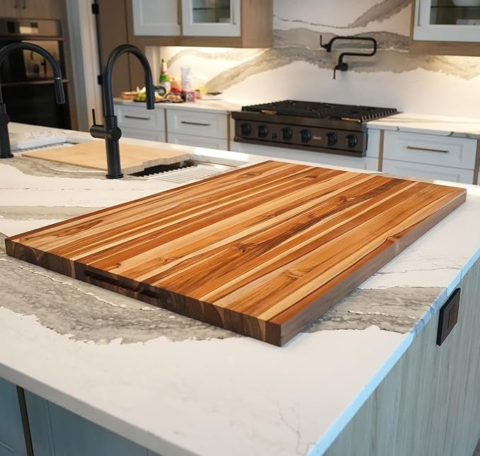 EcoDecors, XXL Teak Cutting Board 40"x28", Reversible Solid Teak Wood Edge Grain Carving Board with