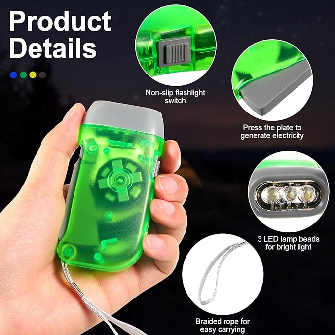 Mudder 24 Pieces Hand Crank Flashlight with LED Self Powered Charging Torch Dynamo for Camping
