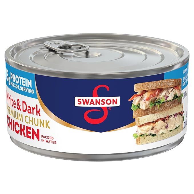 Swanson White and Dark Premium Chunk Canned Chicken Breast in Water, Fully Cooked Chicken, 9.75 OZ