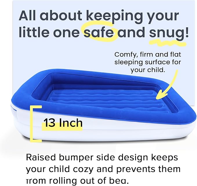 King Koil Luxury Toddler Inflatable Child Airbed, Travel Bed with Built-in Safety Bumper, Portable