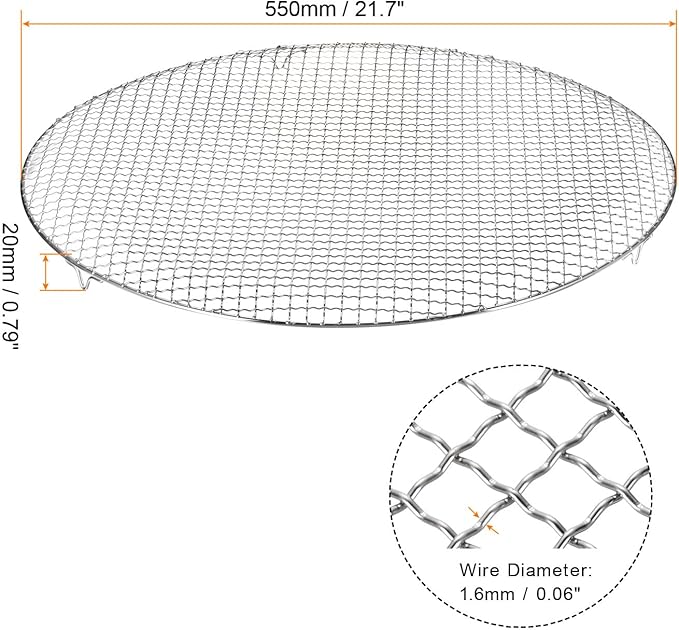 HARFINGTON Round Cooking Rack 21.7-inch Stainless Steel Cross Wire Barbecue Grill Net with 20mm