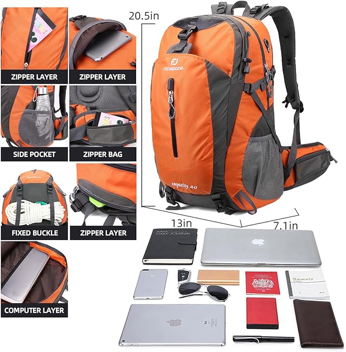 FENGDONG 40L Waterproof Lightweight Outdoor Daypack Hiking,Camping,Travel Backpack for Men Women