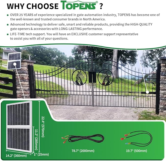 TOPENS TSQ20W Solar Panel 20-Watt 24V Monocrystalline Solar Panel Kit, for Gate Opener, Boat