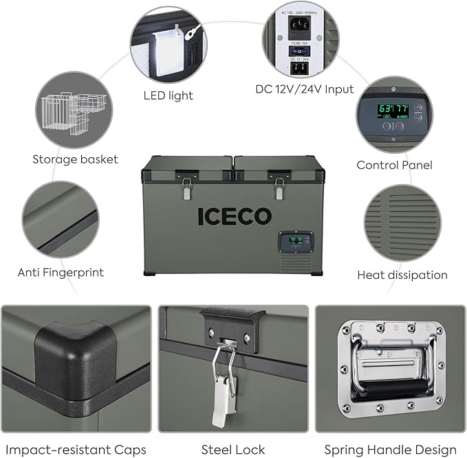ICECO VL60 Dual Zone Portable Refrigerator with SECOP Compressor, 60 Liters Platinum Compact