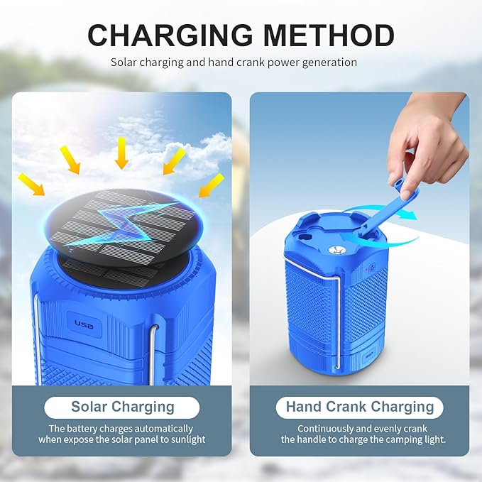 Camping Lantern 5000mAh Solar Hand Crank Telescopic LED Flashlight USB Charger for Power Outages