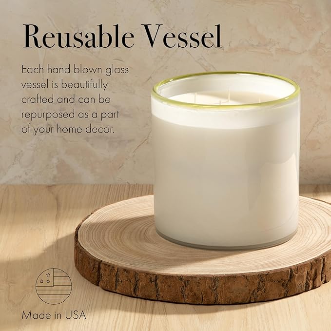 LAFCO New York Luxe 4-Wick Candle, Feu de Bois - 86 oz - 200-Hour Burn Time - Reusable, Hand Blown