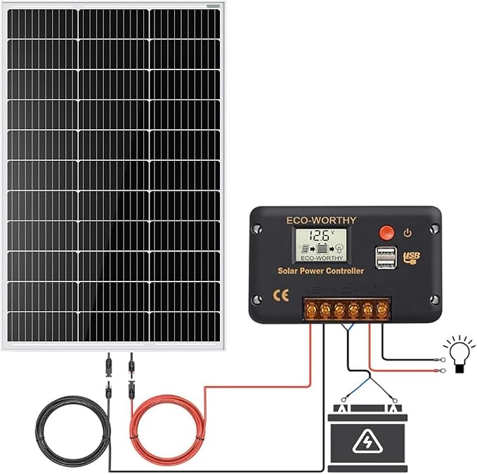 ECO-WORTHY 100 Watt 12 Volt Solar Panel Kit for RV Battery Boat Trailer Cabin Garden Shed Home: