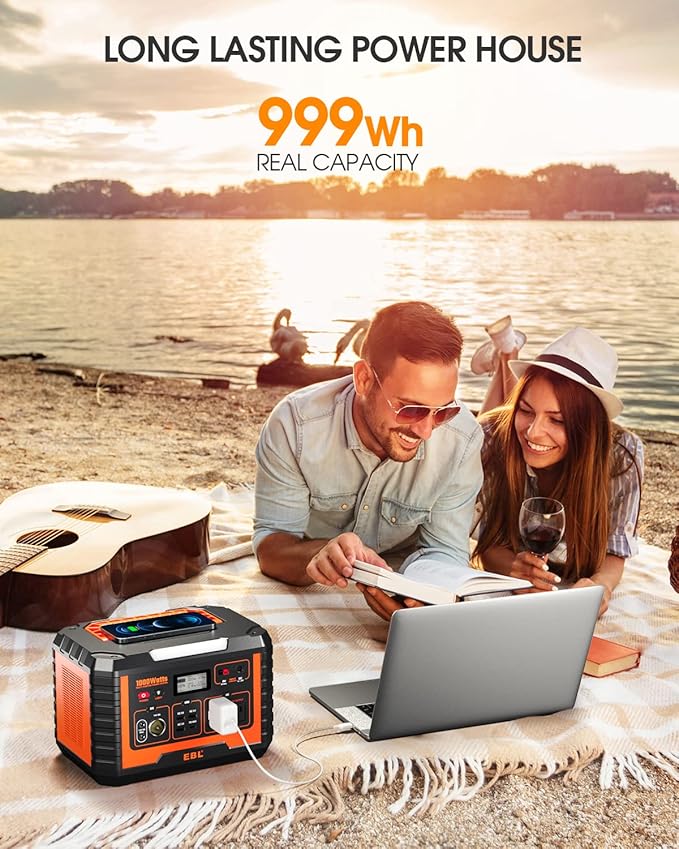 EBL Portable Power Station 1000W, Camping Solar Generator 270000mAh with 110V AC Outlet, PD 60W