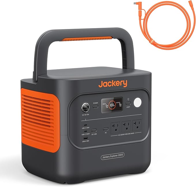 Jackery Explorer 2000 v2 Portable Power Station with 16ft DC Extension Cable, 2042Wh LiFePO4