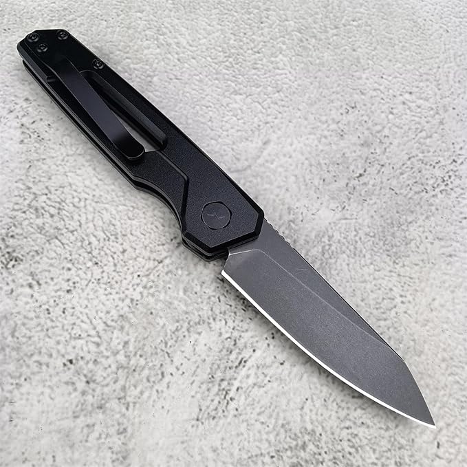 Push Button Lock Knife, Tactical Speedsafe Assisted EDC Folding Knife, Black Stonewashed Reverse
