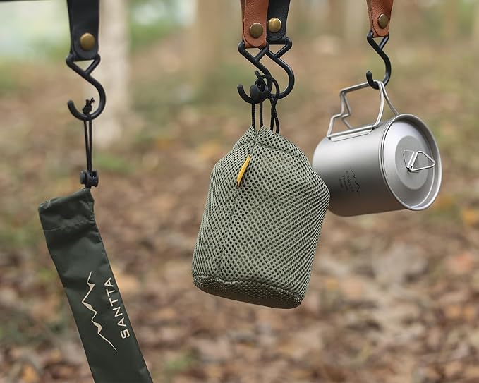 SANTTA Camp Cup MUG with Lid & Pouch, 18.6 oz Ultra Light Titanium Cup with Foldable Handle Camping
