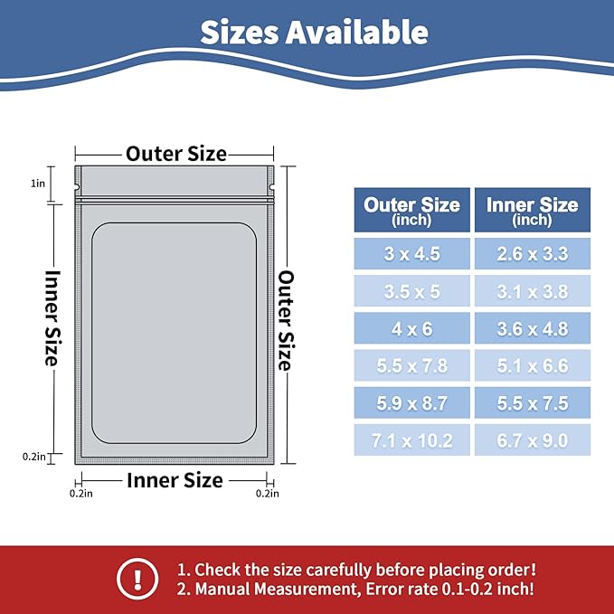 100 Pack Smell Proof Mylar Bags for Food Storage - 5.5 x 7.8 Inch Resealable Packaging Pouch Bags