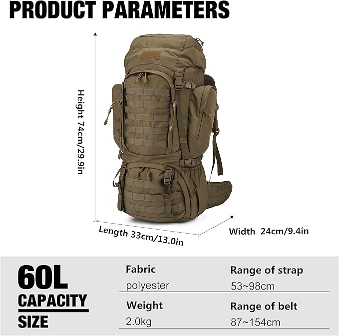 Mardingtop 60L Military Internal Frame Backpack for Hiking,Camping,Hunting,Rucksack Backpack with