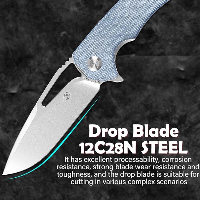 KANSEPT Kryo Pocket Knife 8.08in Folding Knives with 3.58in12C28N Steel Drop Point Blade and Blue