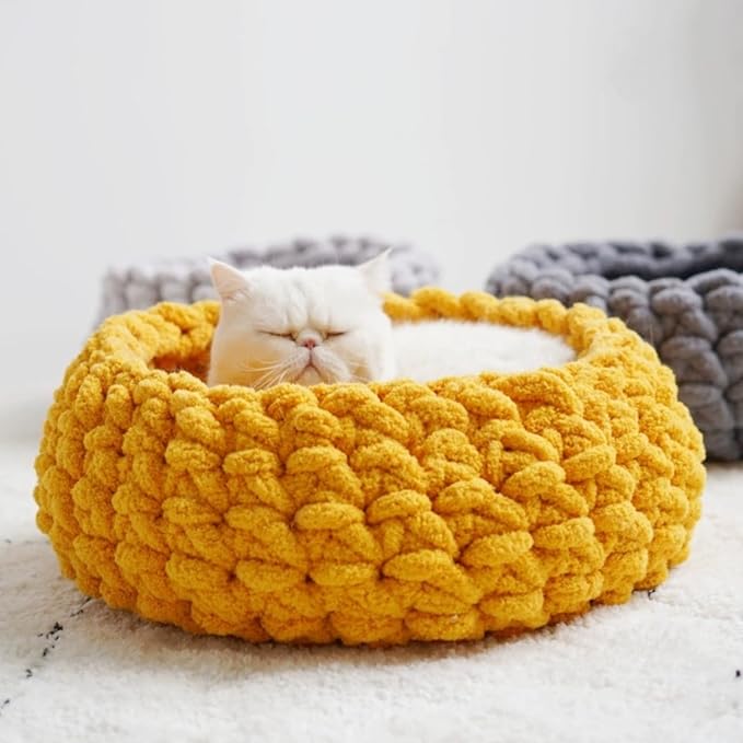 Cat Nest Bed ??Premium Handwoven Washable Extra Soft Round Cave House for Indoor Kitten & Kitty