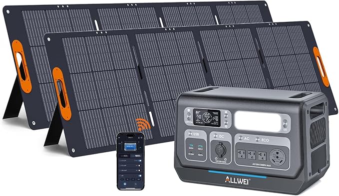 ALLWEI LiFePO4 Solar Generator 2400W with 2x 200W Solar Panels, 2048Wh Portable Power Station, Fast