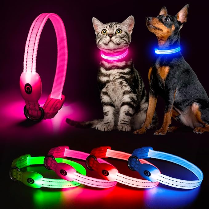 YFbrite Light up Dog Collars for Night Walking, Rechargeable LED Cat Collar, Comfortable Adjustable