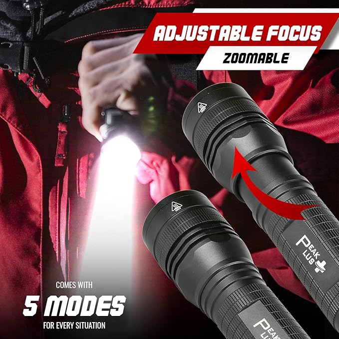 PeakPlus High Powered LED Flashlight LFX2000, Brightest High Lumen Light with 5 Modes, Zoomable and
