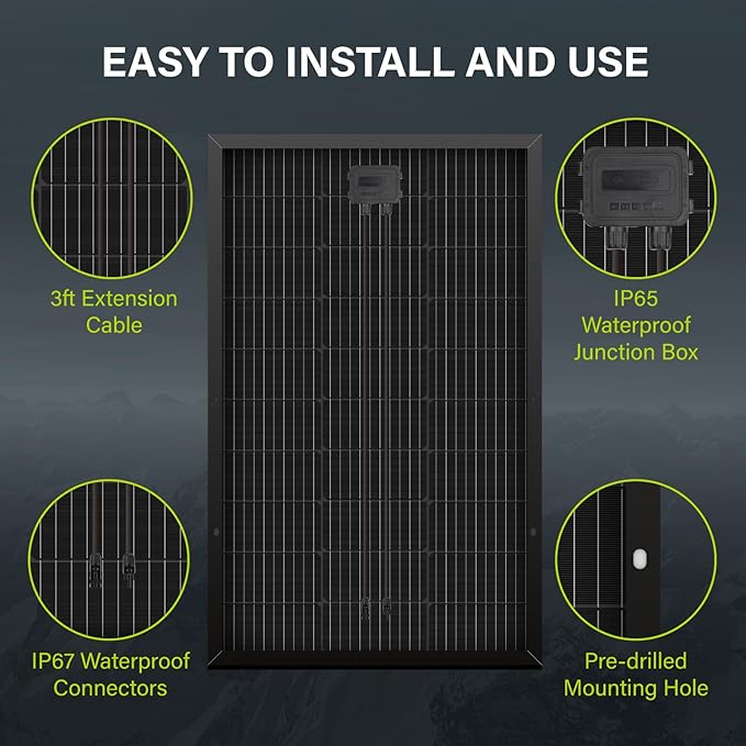 Newpowa 100 Watts Monocrystalline 100W 12V Solar Panel High Efficiency Mono Module RV Marine Boat