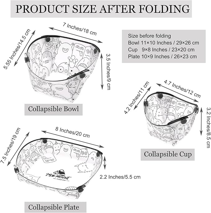 MIUPOO Collapsible Bowl Plate Cup Set,Portable Mess Kit,Food Grade Material Free Folding Plate for