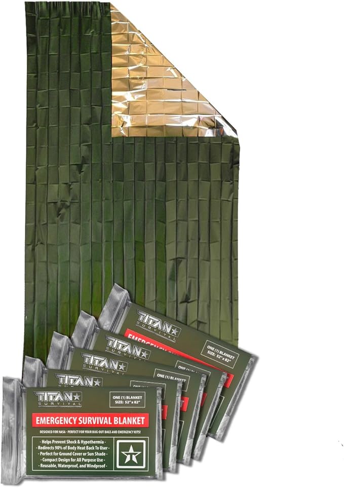 TITAN Survival - Mylar Survival Blankets 5 Pack - 90% Heat Retention & Waterproof Design