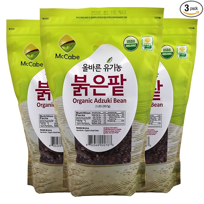 McCabe Organic Adzuki Bean - Dried Small Red Beans 2 lb (32oz) Pack of 3 | USDA and CCOF Certified