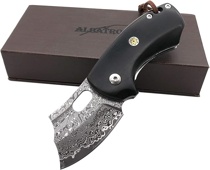 ALBATROSS Premium Folding Pocket Knife - EDC Mini VG10 Damascus Steel with 2" Blade - Ebony Wood