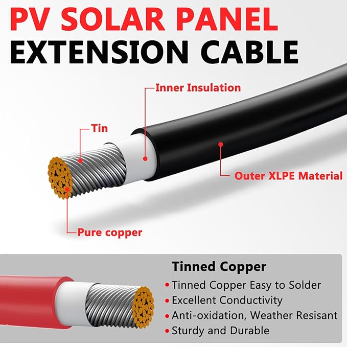 2x60 Feet Solar Panel Extension Cable, 10AWG Solar Cable, Solar Panel Cable with Female and Male