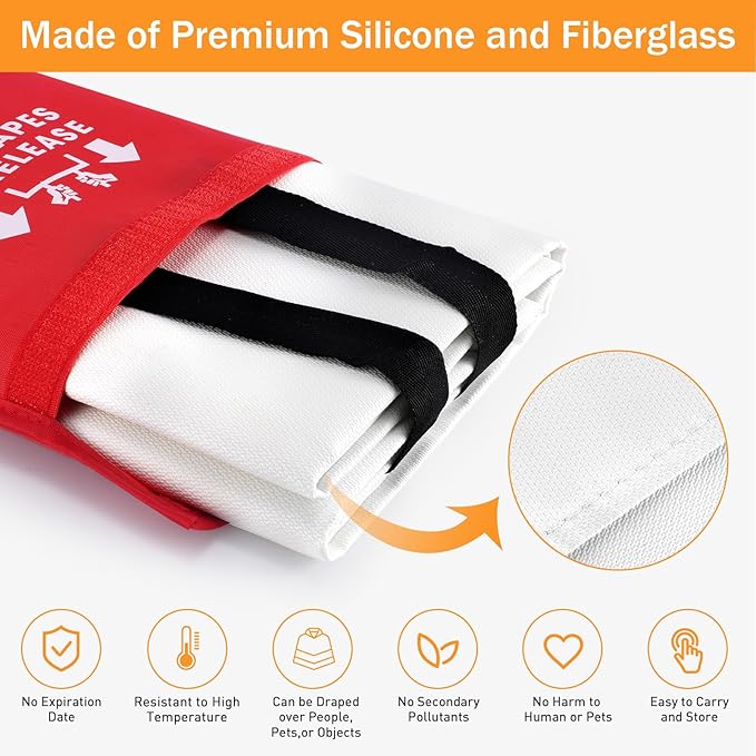 Mondoshop Silicone Fire Blanket for Home - 2Pack 40"x40" Emergency Fire Blankets for Kitchen, Fire