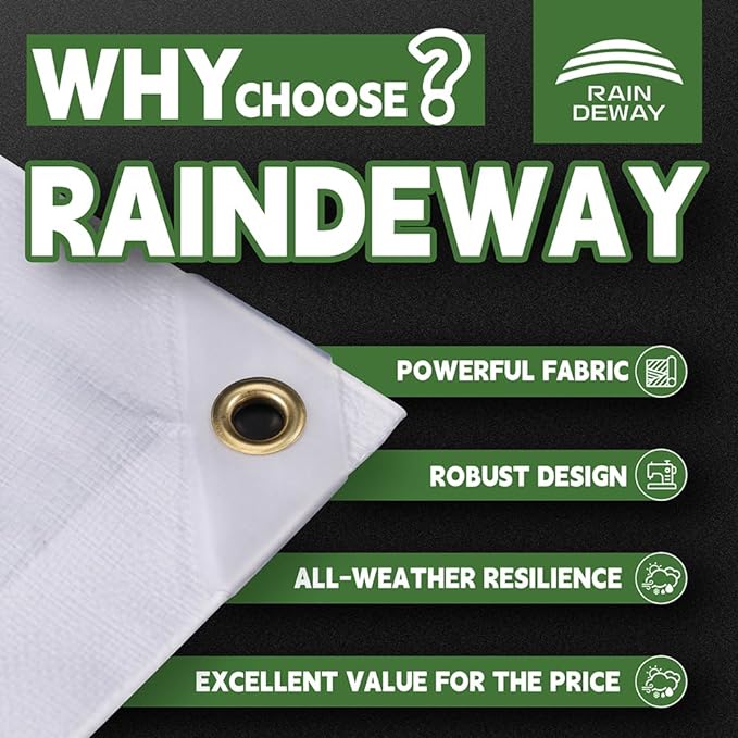 12 Mil Heavy Duty White Tarps 8' X 20', Extra Thick,Durable,Waterproof, UV Resistant, Weatherproof